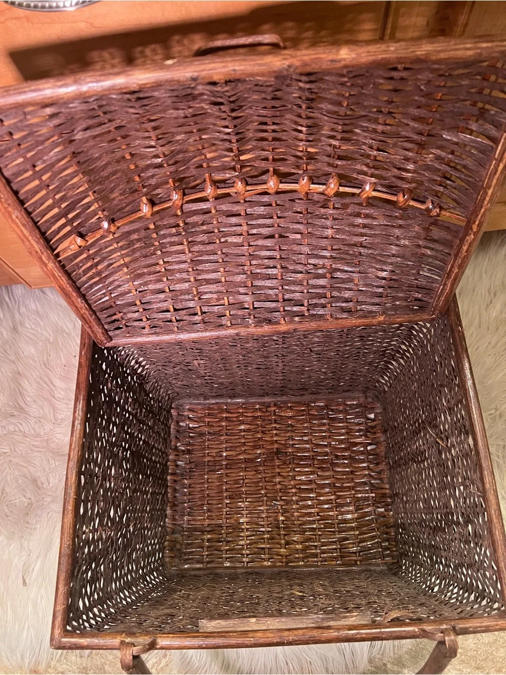 Vintage Large Hand Woven Storage Basket with Lid & Handles Home Decor